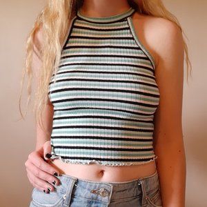 Mudd Teal, White, and Black Crop Top Tank